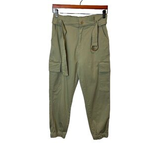 Mine Khaki Green Paperbag Waist Cargo Belted Jogger‎ Pants M
